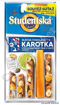 Czekolada Studentska mleczna karotka z marchewką, pestkami dyni i galaretką limonkową, Złota Edycja
